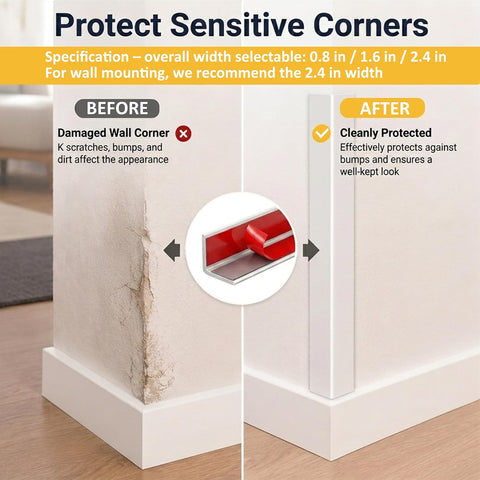 Wall Corner Protector Self-Adhesive Flexible – Durable Rubber, Furniture Edge Guard, Easy to Install, White, Prevents Wall Damage, Ideal for Home or Office Use