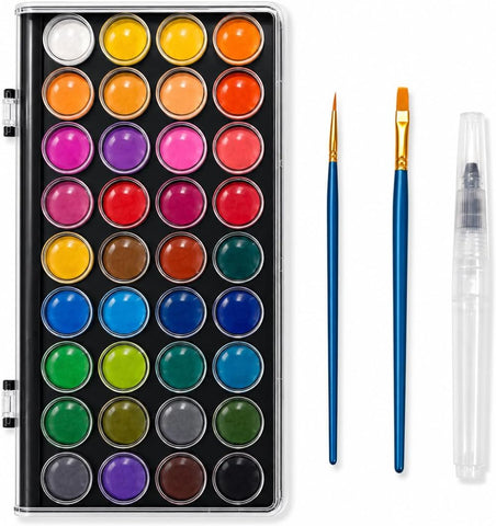 36 Colors Washable Watercolor Paint Set, with 3 Brushes Pen
