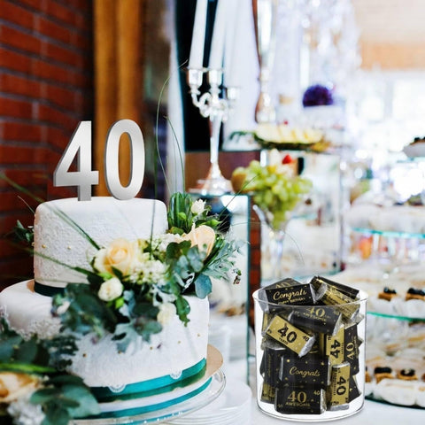 Tenare 90 Pcs 40th Birthday Candy Wrappers, Black and Gold Stickers