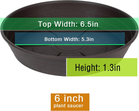 Plant Saucer 6 Inch 4 Pack 6 8 10 12 14 16 18 20 25, Plastic Plant Trays for Pots，Extra-Deep Plant Water Dray Tray, Bird Bath Bowl, Heavy Flower Plant saucers Indoors and Outdoor No Holes 6in-4 brown