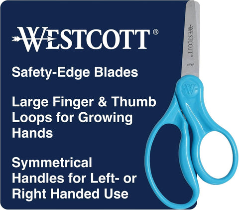 Westcott 15968 Right- and Left-Handed Scissors, Classic Kids' Scissors, Back to School, Classroom Supplies, Ages 4-8, 5-Inch Blunt Tip, Neon Blue