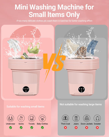 Portable Washing Machine, 11L Upgraded Large Capacity Foldable Mini Washer, Small Washing Machine for Apartments Travel Laundry Camping RV Dorm, Pink