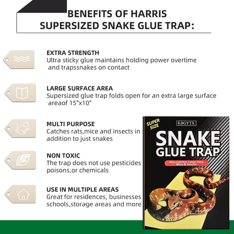 4 Pack 10" x 16" Large Snake Glue Traps with Enhanced Stickiness, Snake Rat Sticky Pad Board for House Indoor Outdoor, Sticky Glue Traps for Snakes, Mice, Rats, Easy to Set