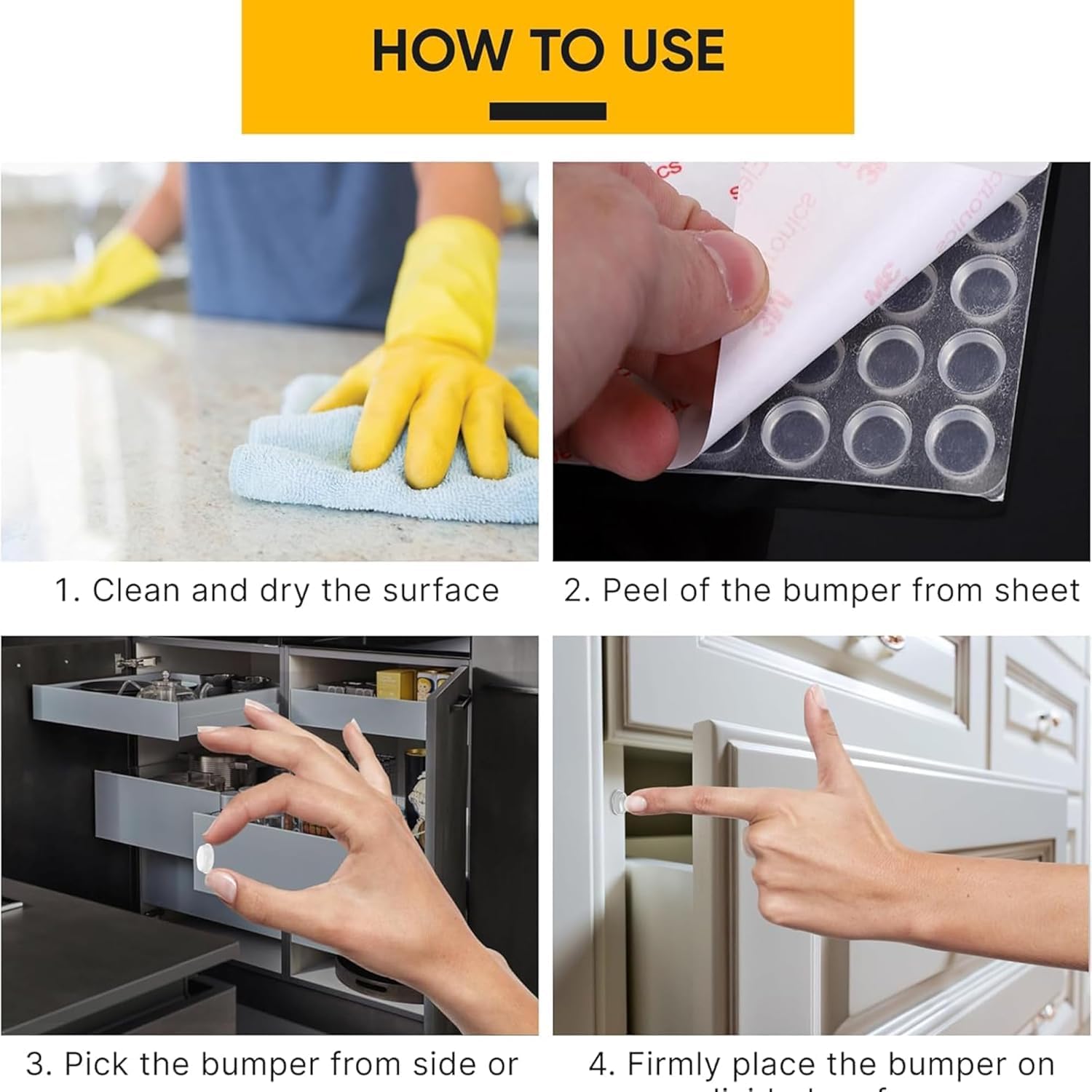 Vellax Cabinet Door Bumpers, 128 Clear Silicone Bumper Pads, Adhesive