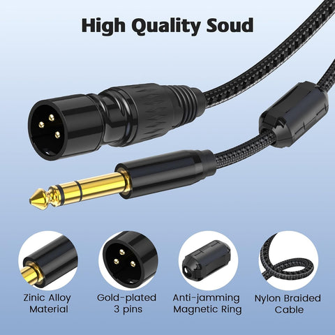 XLR Male to 1/4, TRS to 6.35mm 15ft 2Packs Gold-Plated Connectors Nylon Braided, Quarter Inch to XLR Male Cable for Speakers, Mixers, Amplifiers