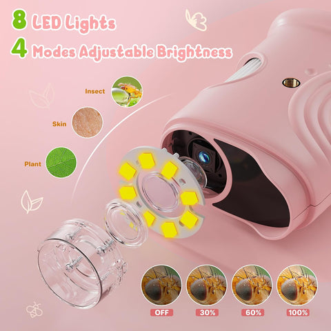 1000X Handheld Digital Microscope for Kids: Pocket Microscope with 2.0" IPS Screen - STEM Toys Birthday Gifts for Girls Boys - Portable Edu Science Kits Toddler Age 3-6 6-12 Pink