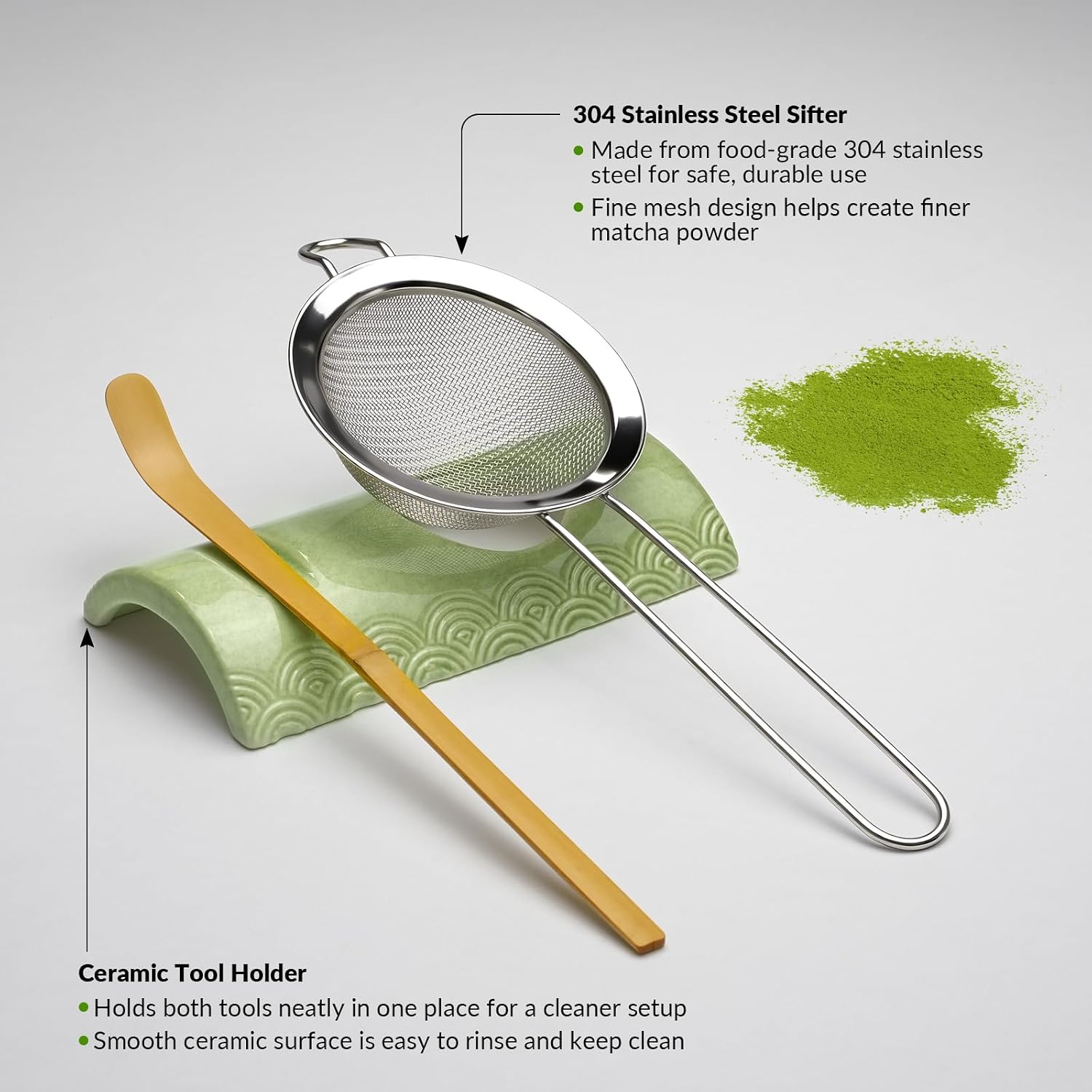 8 Pcs Matcha Whisk Set, Matcha Kit Gifts for Women, Mottled Green