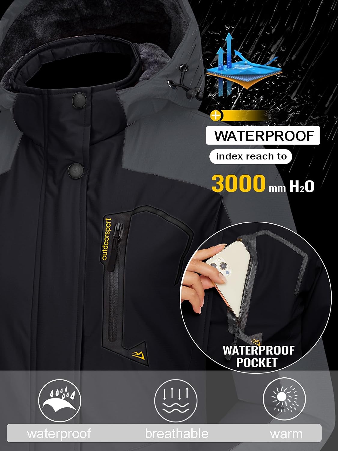 TACVASEN Women's Winter Coats Waterproof Snow Ski Jacket Warm Fleece