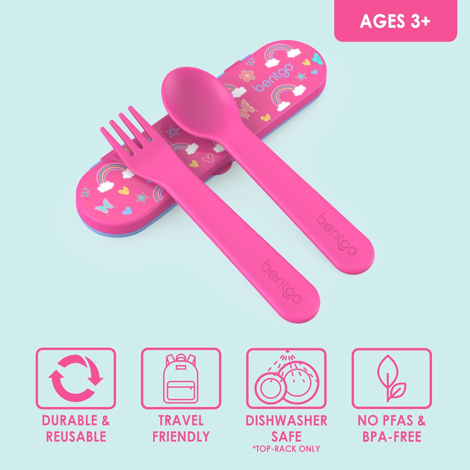 Bentgo Kids Plastic Utensil Set with Fork, Spoon, & Storage Case
