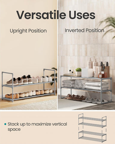 SONGMICS Shoe Rack, 2-Tier Shoe Organizer, Metal Storage Shelf