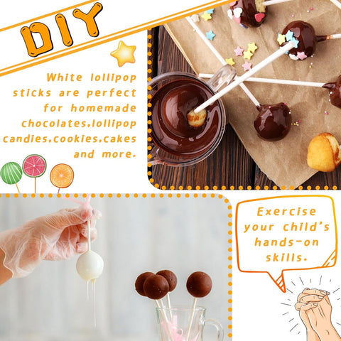 100 Pcs 6-Inch White Lollipop Sticks,Lollipop Paper Treat Stick,Paper Sucker Sticks for Cupcake Toppers,Homemade Candy,Chocolate,Dessert(Dia 3.5mm)