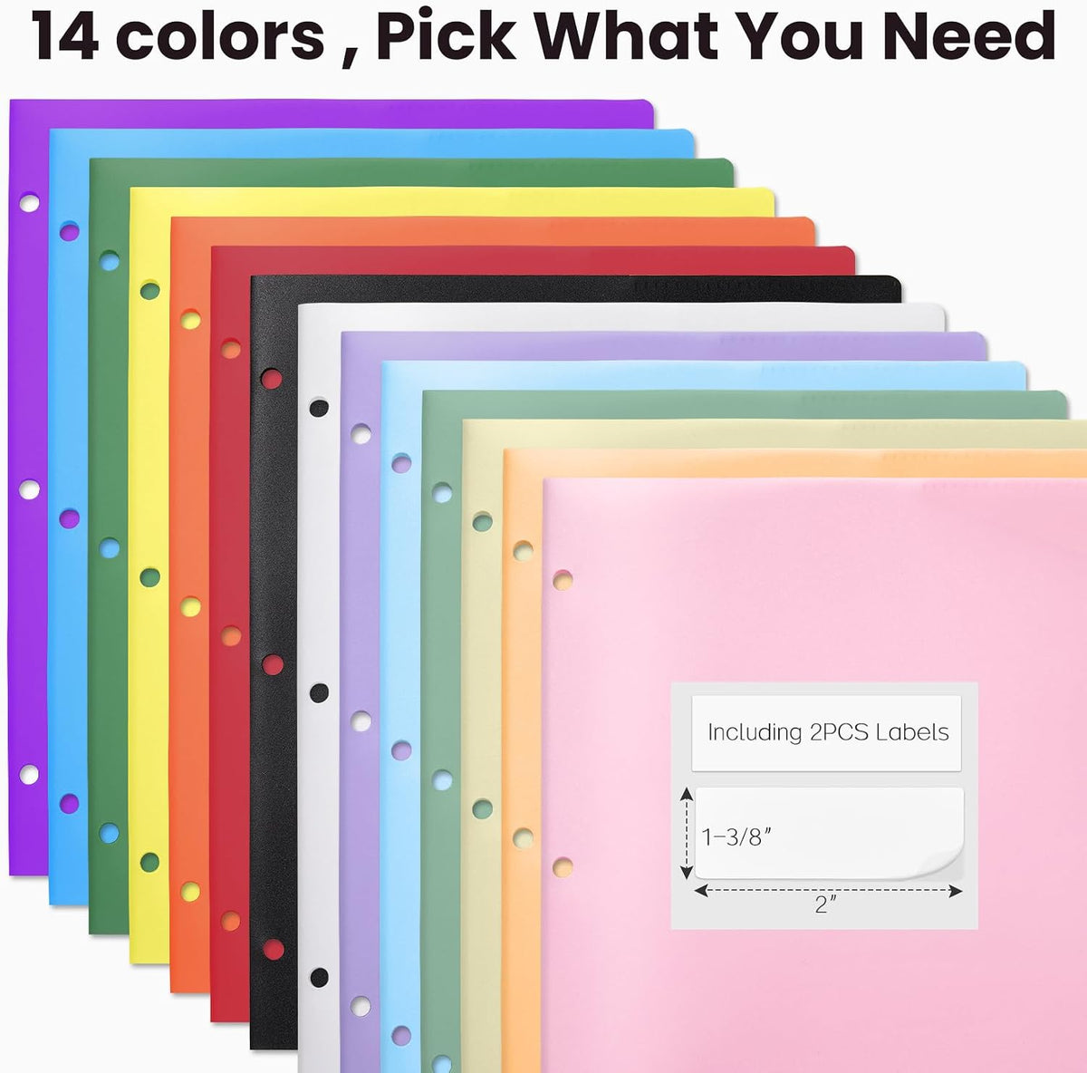 Sooez 2-Pocket Folders, Plastic Folders with Pockets 3 Hole Punched