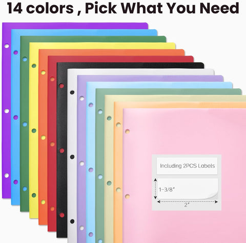 Sooez 2-Pocket Folders, Plastic Folders with Pockets 3 Hole Punched