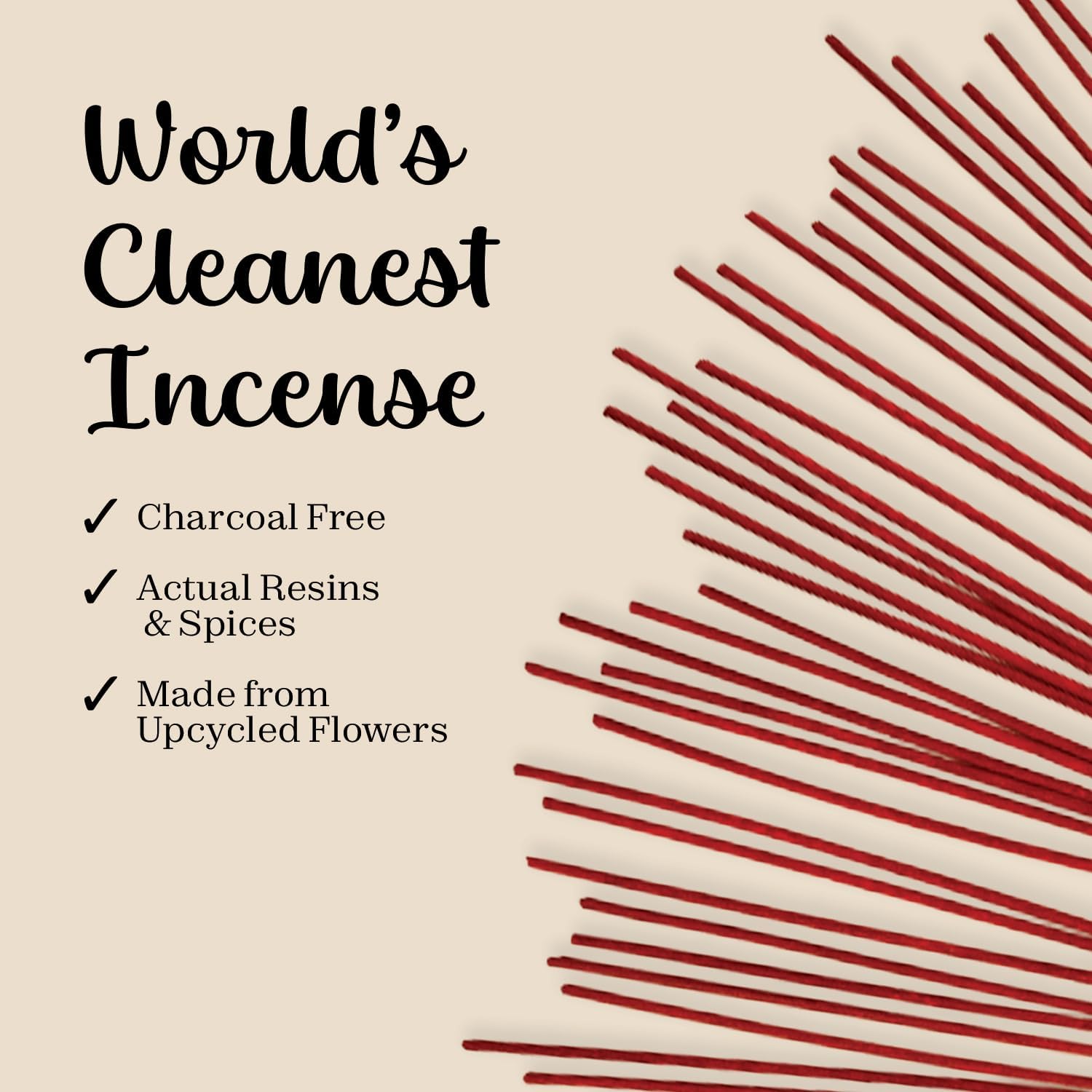 Natural Sandal Rose Incense Sticks - for Meditation, 40+Pack, Charcoal-Free