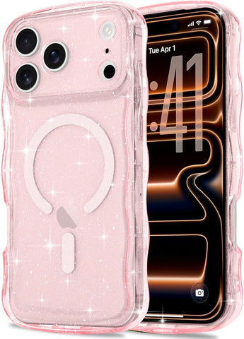 Pepmune Magnetic for iPhone 17 Pro Max Case Clear Glitter, Pink