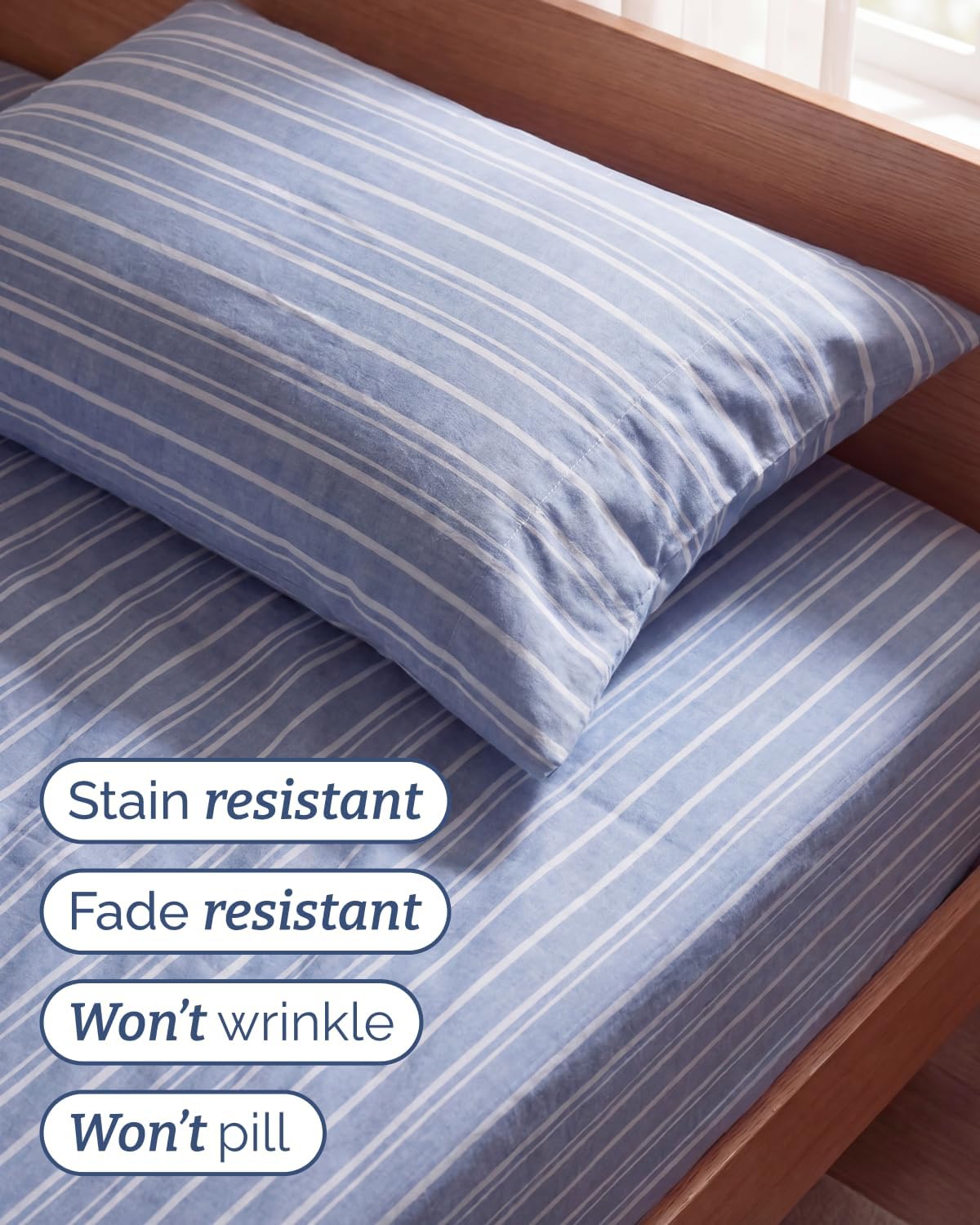 Twin Size 3 Piece Sheet Set - Breathable & Cooling Sheets - Blue Stripes