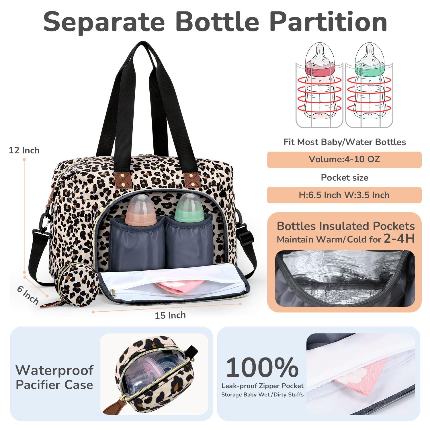 Tenot Diaper Bag Tote, Baby Bag with Pacifier Case Leopard Print