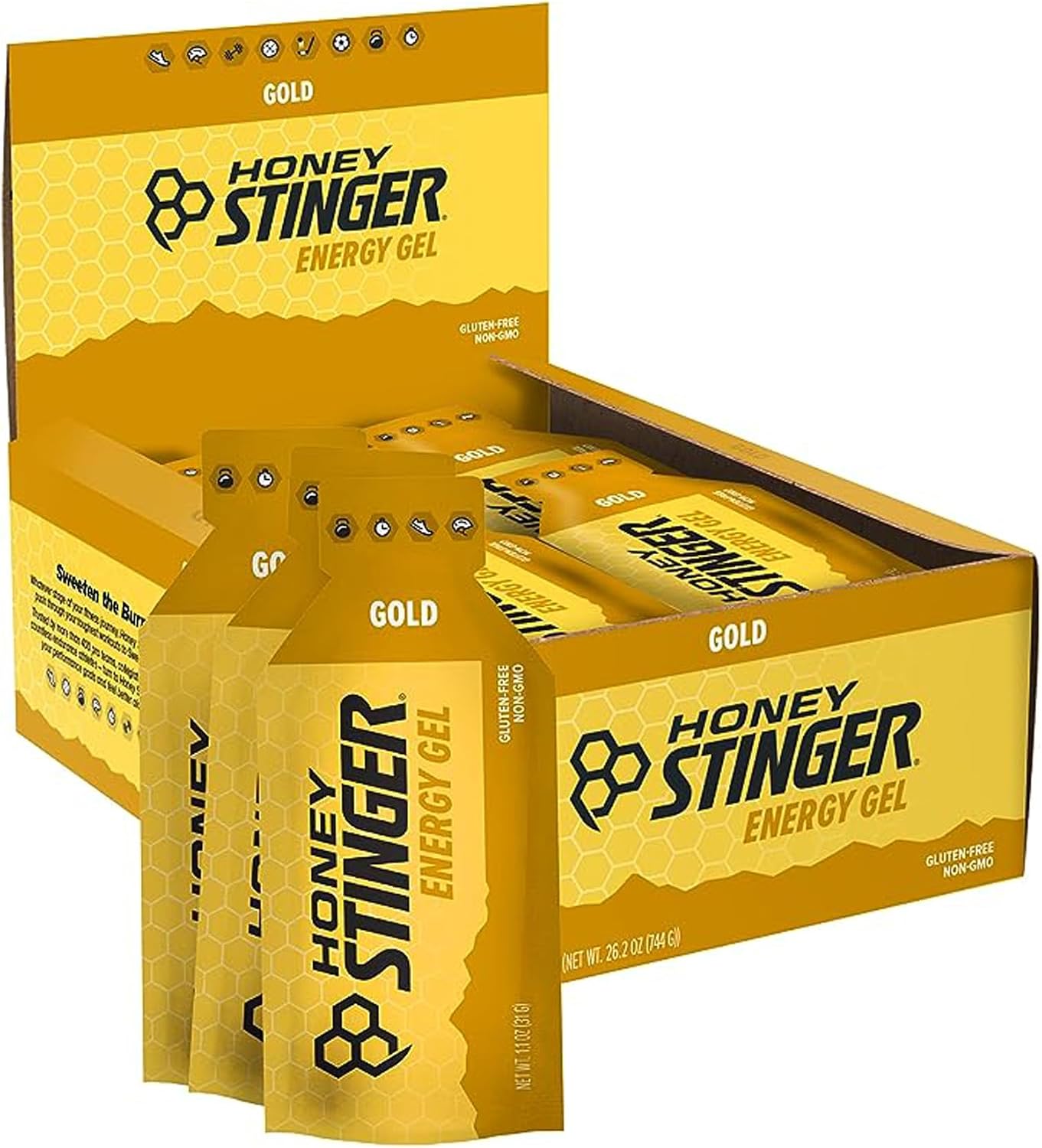 Honey Stinger Gold Energy Gel, Gluten Free & Caffeine Free, for Exercise, Running and Performance, Sports Nutrition for Home & Gym, Pre and Mid Workout, 24 Pack, 26.4 Ounce | sports-nutrition-endurance-and-energy-chews