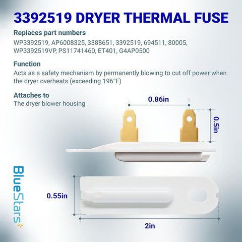 BlueStars 3387134 Cycling Thermostat 3392519 Dryer Thermal Fuse