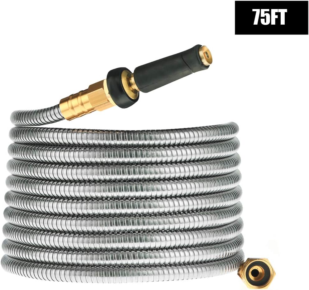 Rosy Earth Metal Garden Hose 75 FT, 304 Stainless Steel Water Hose