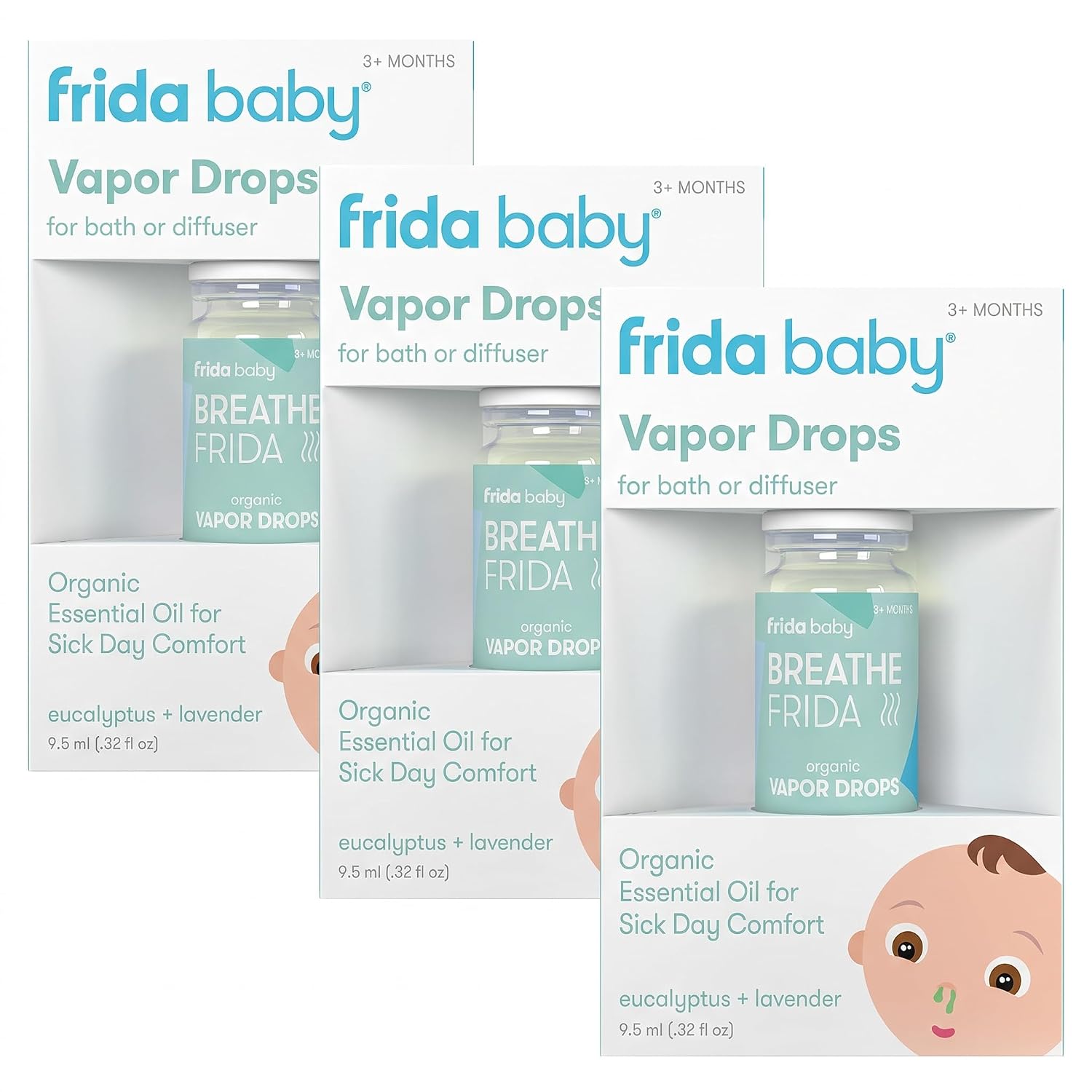 Frida Baby Breathefrida Vapor Bath Drops, Baby-Congestion Relief with Eucalyptus Essential Oil for Humidifier, Aromatherapy Oil Help Baby Breathe Easy (Pack of 3)