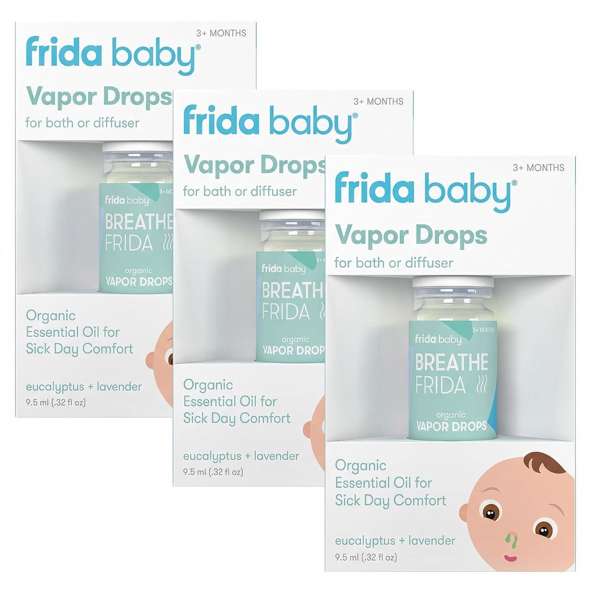 Frida Baby Breathefrida Vapor Bath Drops, Baby-Congestion Relief with Eucalyptus Essential Oil for Humidifier, Aromatherapy Oil Help Baby Breathe Easy (Pack of 3)