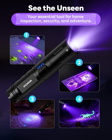 MOWETOO UV Flashlight 395nm Rechargeable Black Light Flashlight Mini