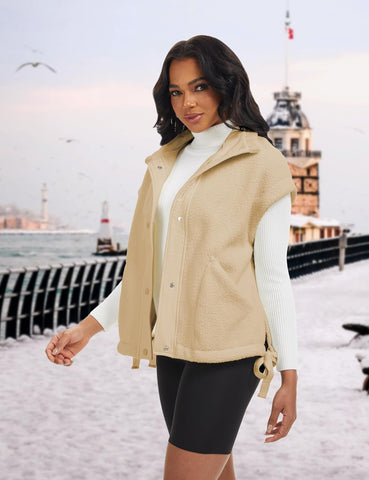 Womens Oversized Sherpa Fleece Vest Casual Sleeveless Jacket