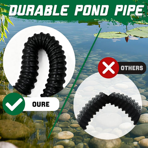 Pond Tubing 1-1/2” × 10 Feet Black Flexible PVC Pond Hose,Garden Pond PVC Tube - Reinforced, Kink-Resistant Tubing for Pumps, Fountains & Waterfalls, with 4 Clamps,1-1/2" Dia