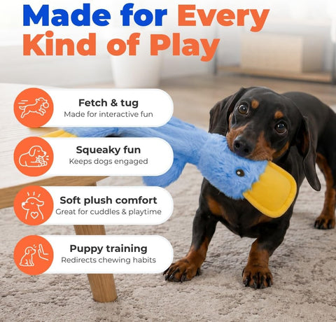 Best Pet Supplies Interactive Squeaky Dog Toy - Crinkle Duck, Blue