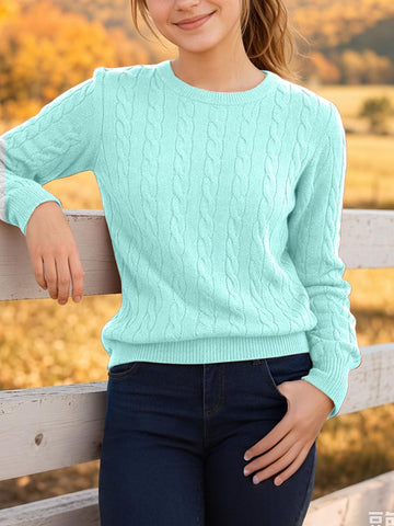 Girls Sweaters Winter Tops Kids School Picture Teen Fashion Long Sleeve Crew Neck Cable Knit Casual Fall Cozy Pullover