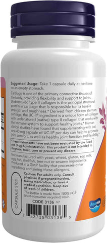 NOW Foods Supplements, UC-II Type II Collagen with Undenatured Type II Collagen, 120 Veg Capsules