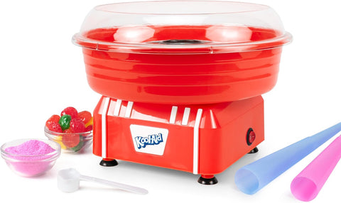 Kool-Aid Cotton Candy Machine - Fun Cotton Candy Machine for Kids with 2 Reusable Cones, 1 Sugar Scoop, and 1 Extractor Head – Red