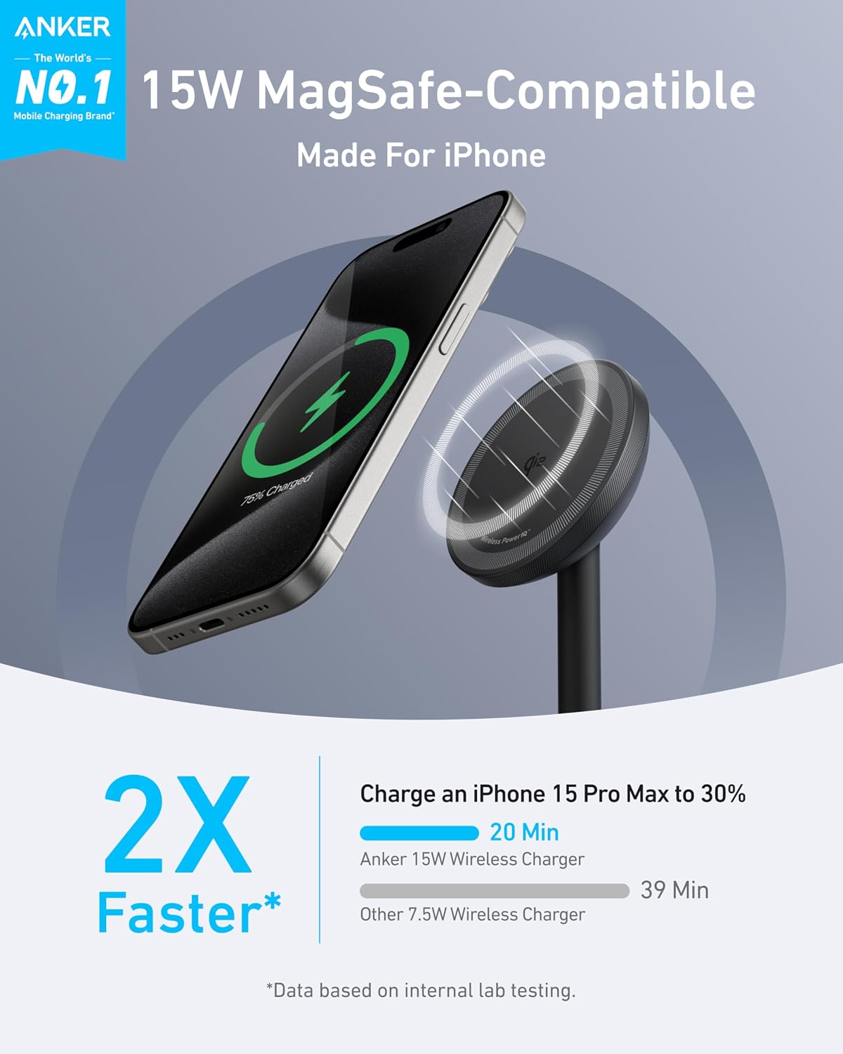 Anker MagSafe Charger, MagGo Qi2 15W 360-Degree Wireless Charger Stand