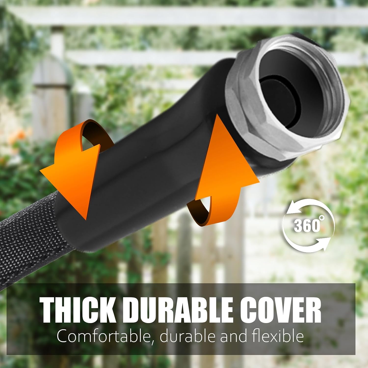 Non-Expandable Garden Hose 25feet, with 10 Function Hose Nozzle, Tough & Flexible, Lightweight, Crush Resistant Fittings, Kink & Tangle Free, Rust Proof