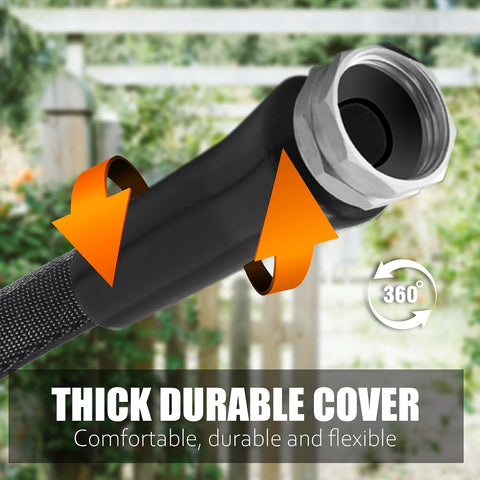 Non-Expandable Garden Hose 25feet, with 10 Function Hose Nozzle, Tough & Flexible, Lightweight, Crush Resistant Fittings, Kink & Tangle Free, Rust Proof