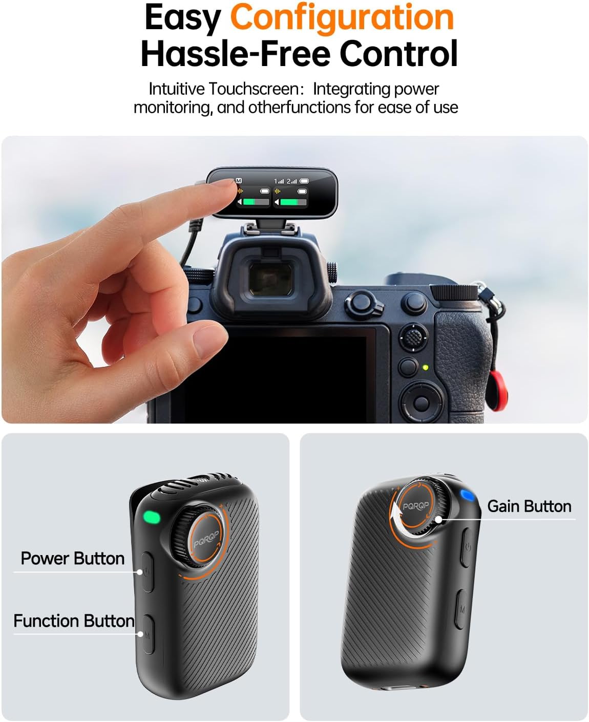 PQRQP S20 Mic (2 TX + 1 RX + Charging Case), Mini Microphone for iPhone/Android/Camera, 48kHz/24-bit High Audio, AI Noise Cancelling, 48h Use, 820ft Range, Wireless Microphones for Vlog, Streaming