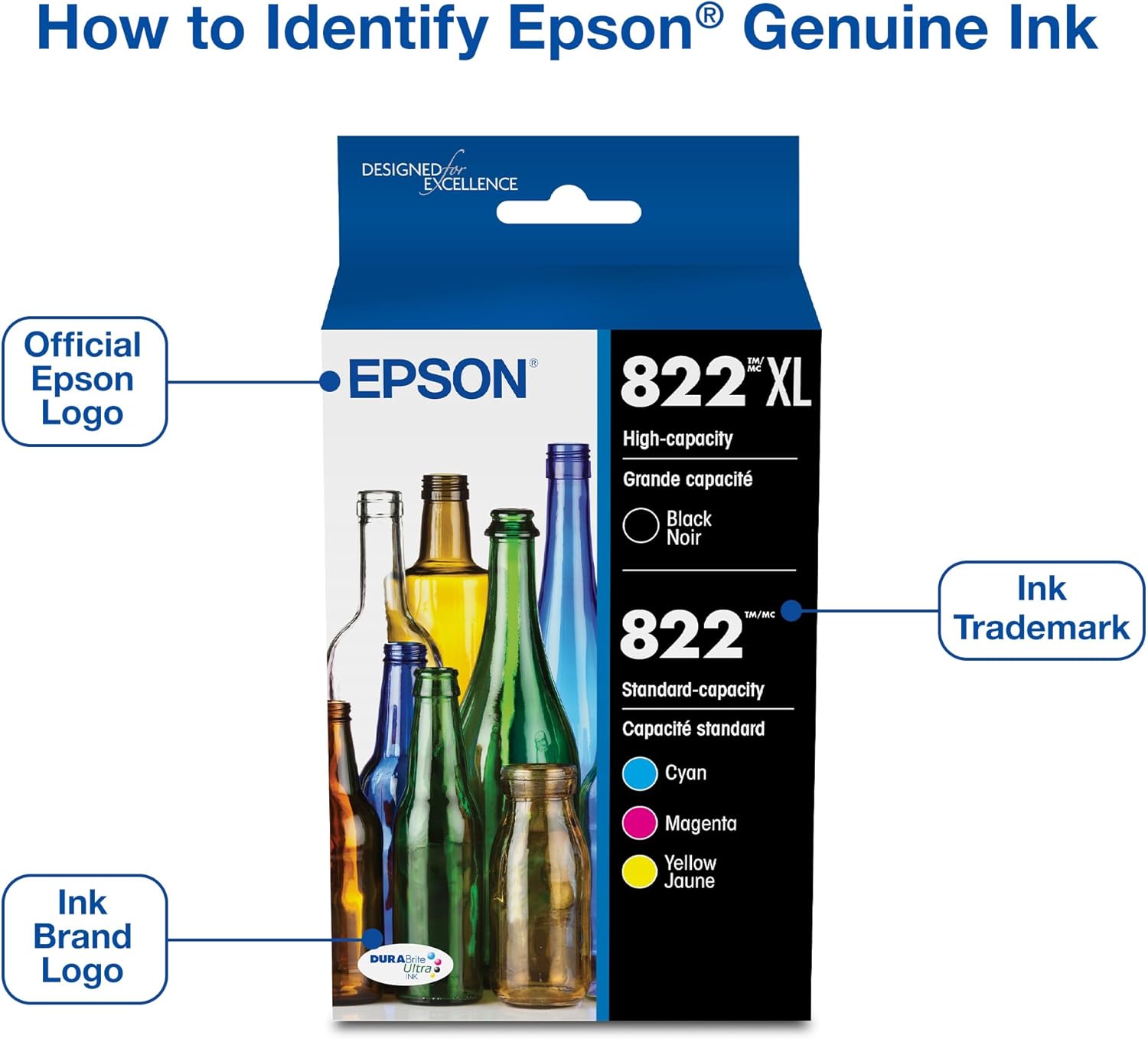 EPSON 822 DURABrite Ultra Ink High Capacity Black & Standard Color Cartridge Combo Pack (T822XL-BCS) Works with WorkForce Pro WF-3820,3823, 4820, 4830, 4833, 4834