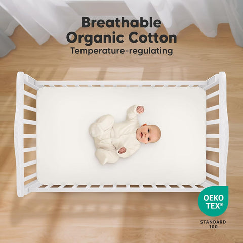 KeaBabies 2-pk Organic Cotton Crib Sheets for Boys Girls 52x28 (Soft White)