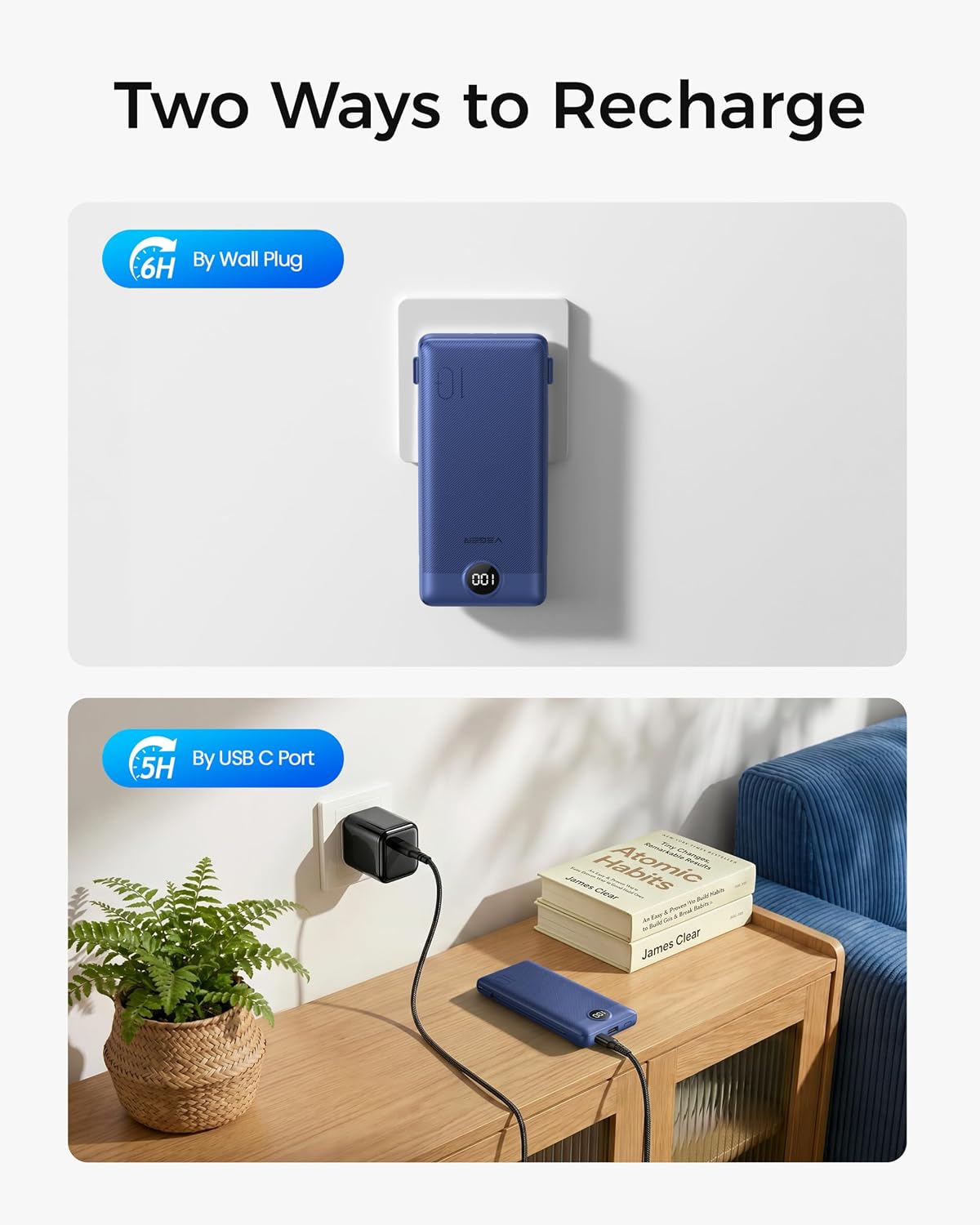 VEGER Portable Charger for iPhone, Power Bank Built in Cables and Wall Plug