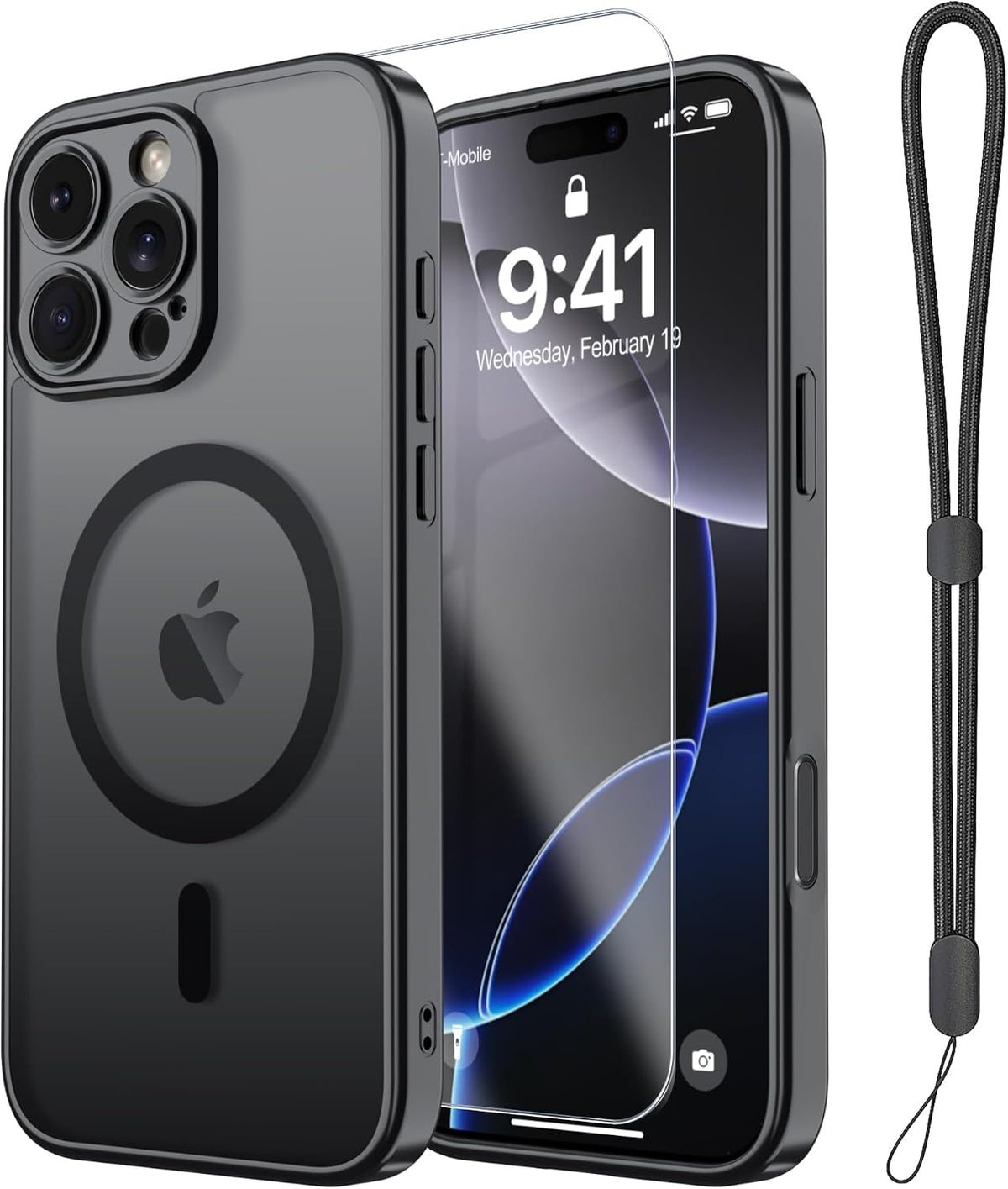 Magnetic Case for iPhone 16 Pro Max Case with Screen Protector+Wrist Strap