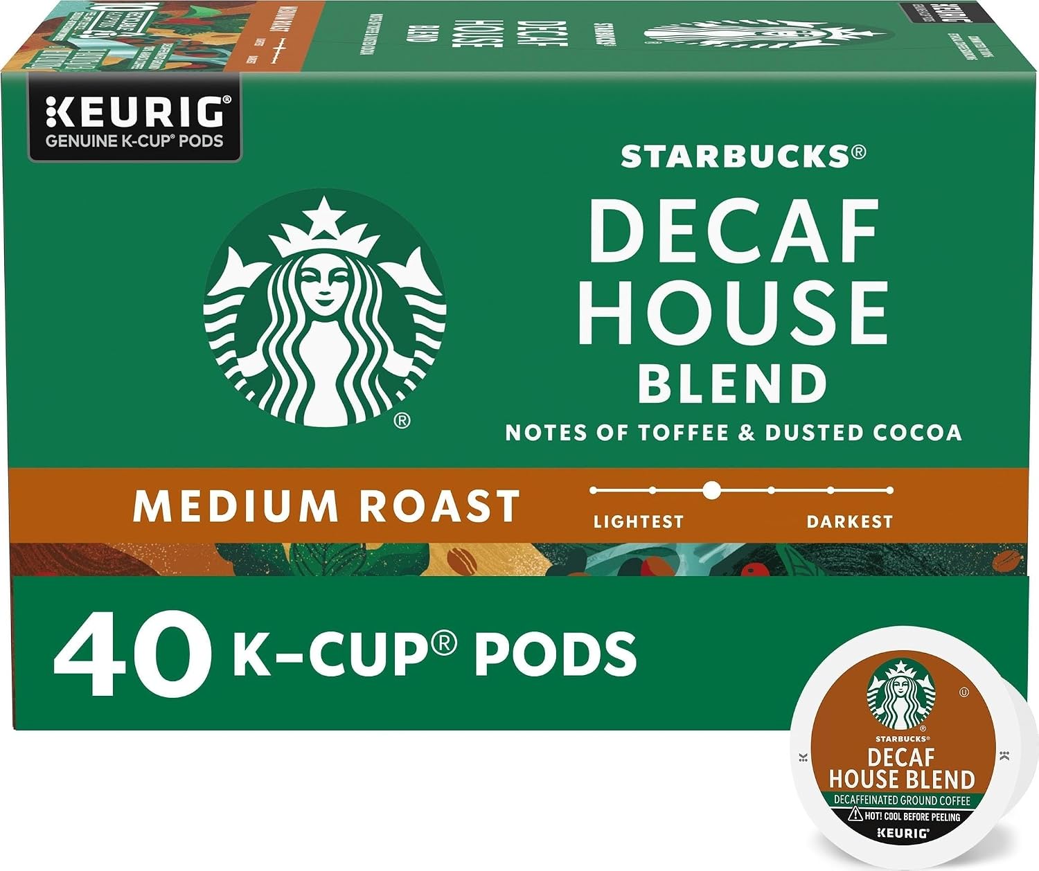 Starbucks K-Cup Coffee Pods, Decaf House Blend Medium Roast, 40 Count