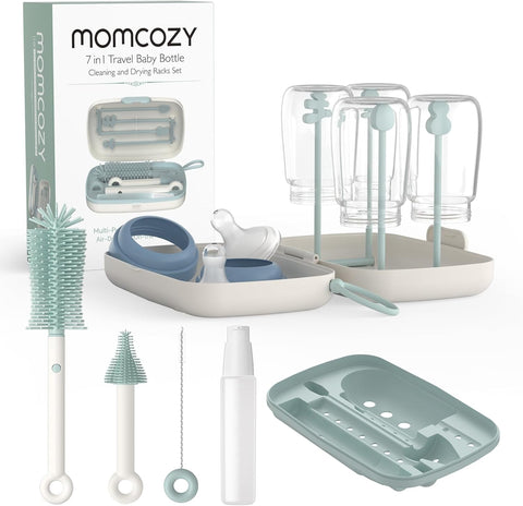 Momcozy 7-in-1 Baby Bottle Brush Set with Drying Rack, Green