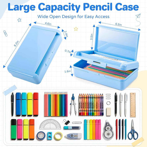 Plastic Hard Color Double Layer Cute Pencil Box Case For Girl Boy