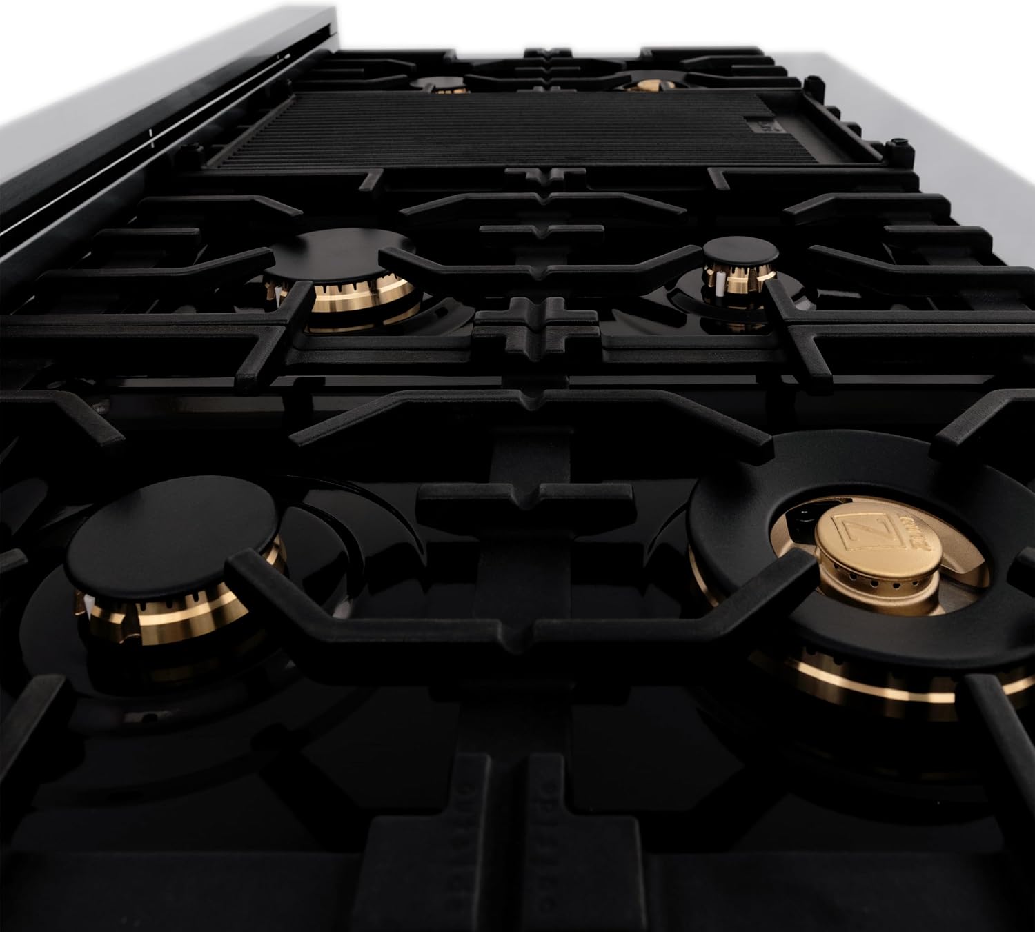 ZLINE Autograph Edition 48 in. 6.0 cu. ft. Legacy Dual Fuel Range with 7 Burner Gas Cooktop and 2 Electric Ovens in Stainless Steel with Black Matte Doors and Polished Gold Accents (RAZ-BLM-48-G)