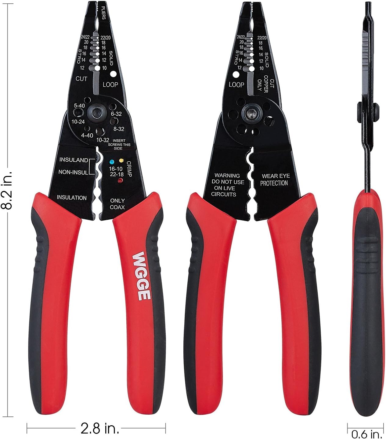 WGGE WG-015 Professional Wire Stripper, Wire Cutter and Wire Crimper 8-inch