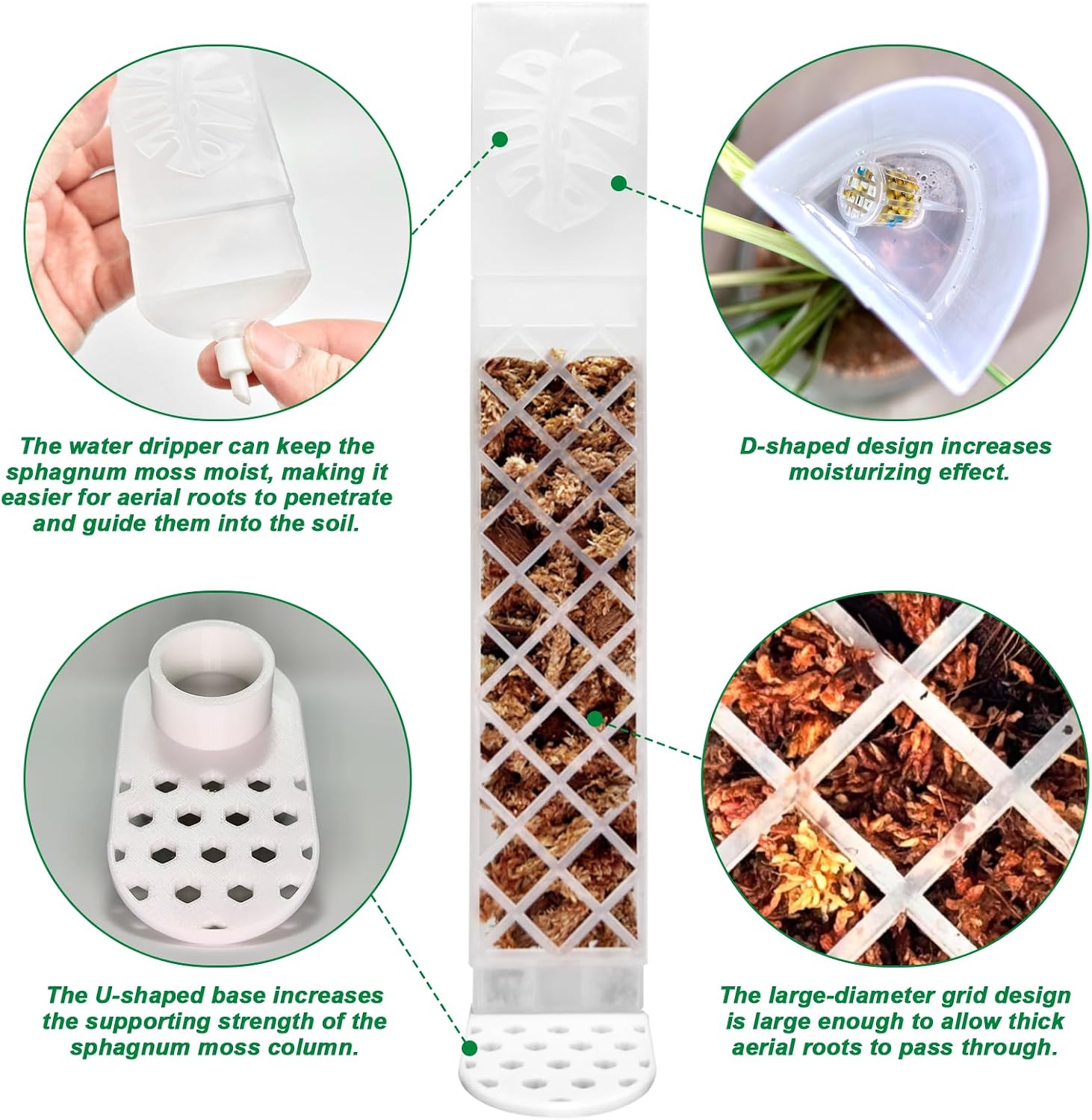 2 Pcs 9 Inch D Shaped Moss Pole with Watering Dripper, Plastic Moss Poles for Climbing Plants, Sturdy Monstera Plant Support, Self Watering Moss Pole Kit for Plants Indoor (1Pack 2Pcs-White)