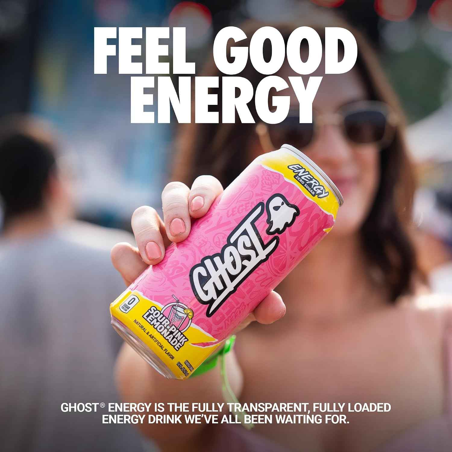 GHOST Energy Drinks, Zero Sugar, 12-Pack, Sour Pink Lemonade, 16oz | Energy & Focus Pre Workout Drink, No Artificial Colors, Gluten-Free, Vegan - 200MG Natural Caffeine, L-Carnitine, Taurine