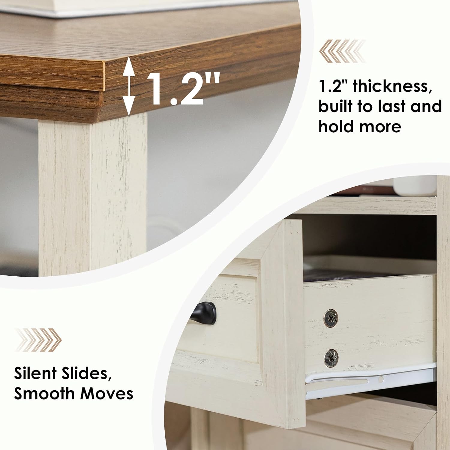HOMMPA 18'' W Farmhouse Nightstand with Charging Station, Bedside Tables with Open Shelf, 2 Drawers End Table Dresser Side Table, Wood Night Stand for Bedroom, Rustic White
