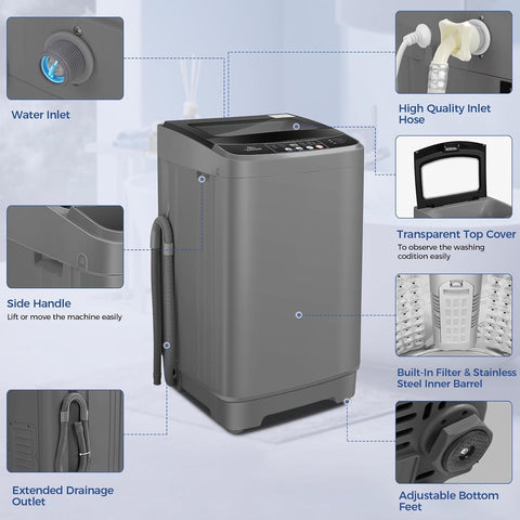 Nictemaw Portable Washing Machine, 20Lbs Capacity, Dark Gray, Glass Cover